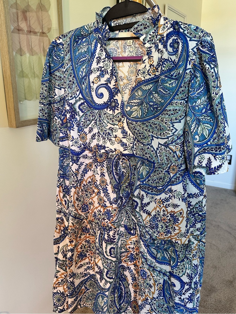 Pinch Blue Paisley V-Neck Women's Mini Dress - Size M